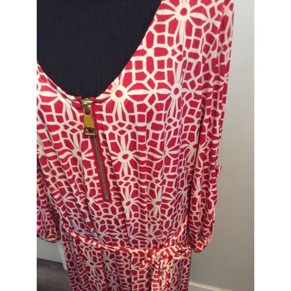 Tacera Red White Floral front zip Dress Plus size 2X VNC V Neck - Picture 3 of 5